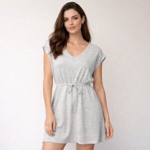 New Eileen Fisher M Gray Organic Cotton Knit V‎ Neck Tunic Mini Dress Resort